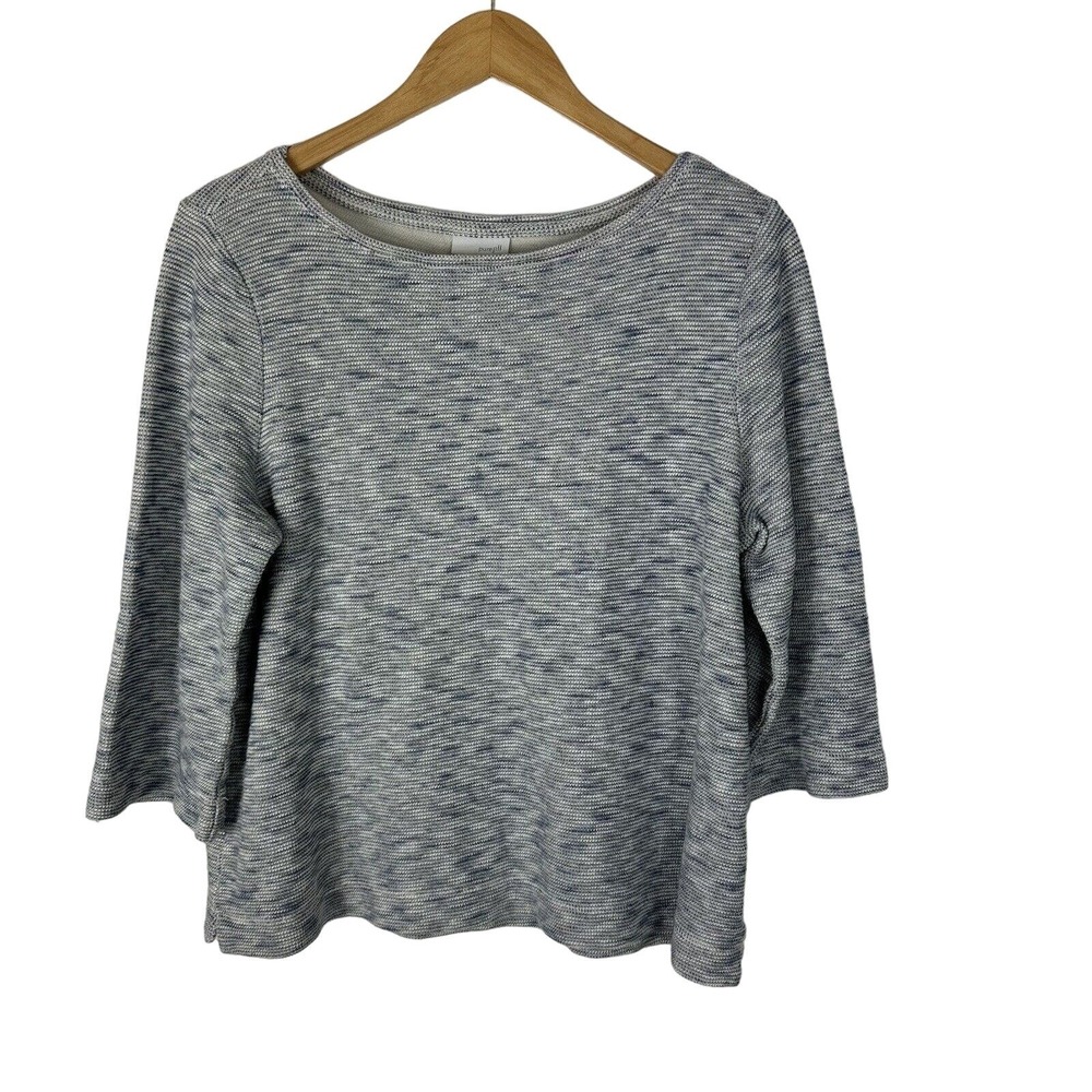 Pure Jill Top Women's Large Blue White Textured Heavy Cotton Comfort Pullover
